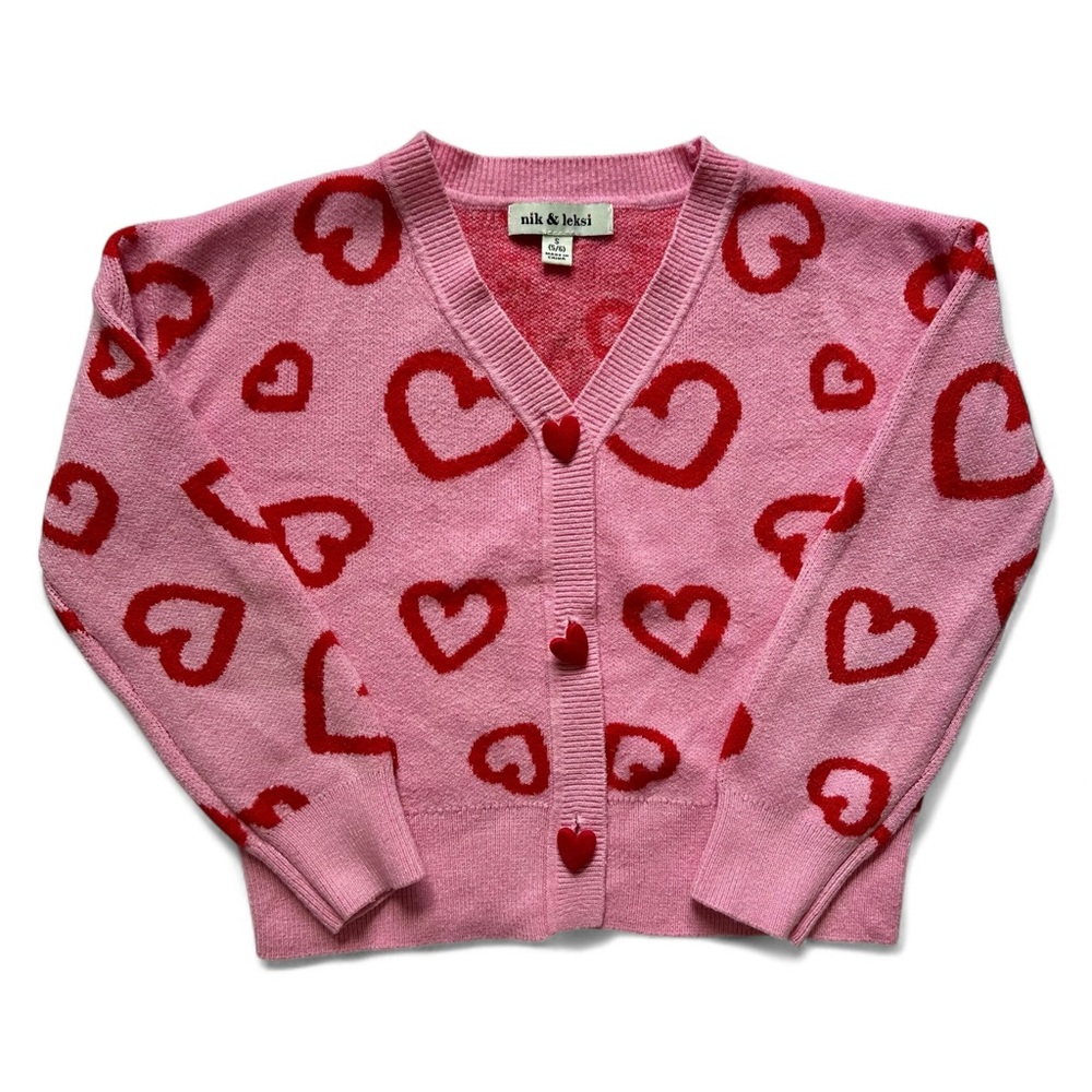 Nik & Leksi Pink & Red Heart Kids Sweater Size 5/6
